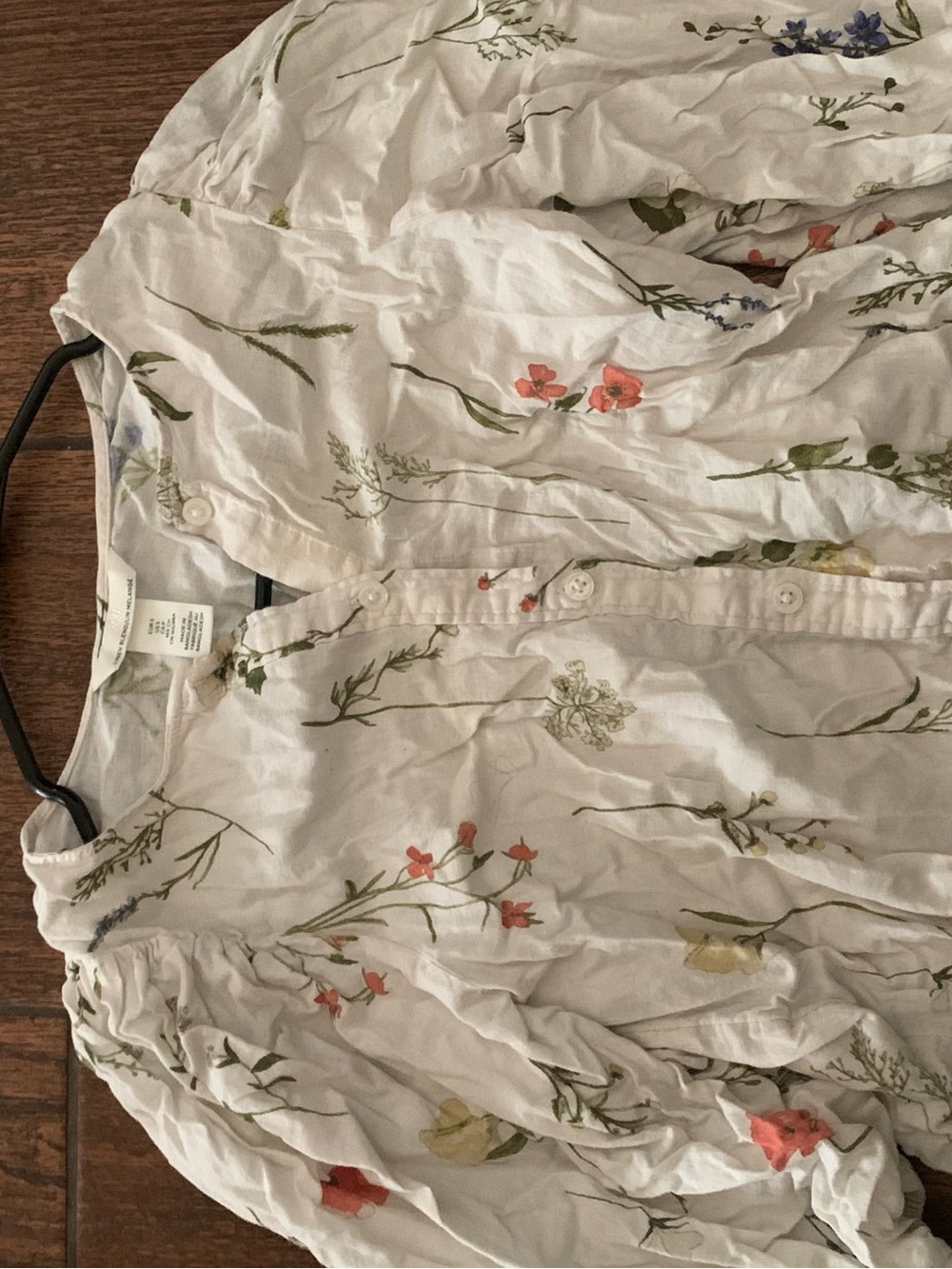 H&M White Floral Button-Down Shirt with Green and Coral Print